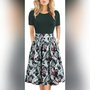 NWOT HELYO Floral Print Work Party A-Line Dress with Pockets, Medium